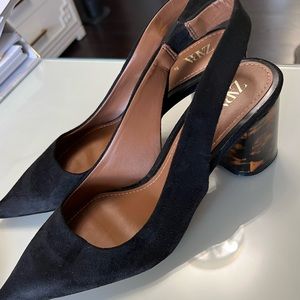 Zara slingback suede black block heels